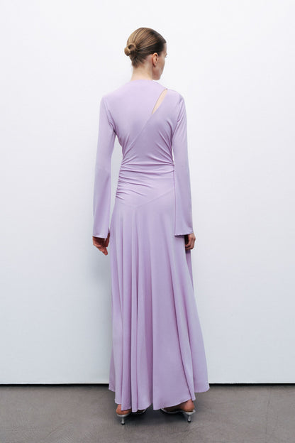 Lilac Long Sleeve Maxi Dress with Accessory Detail