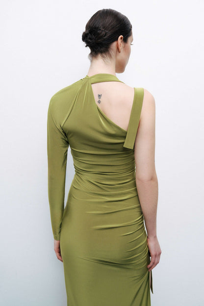 Green One Sleeve Maxi Dress