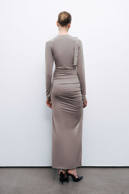 Mink Metal Buckle Detailed Maxi Dress