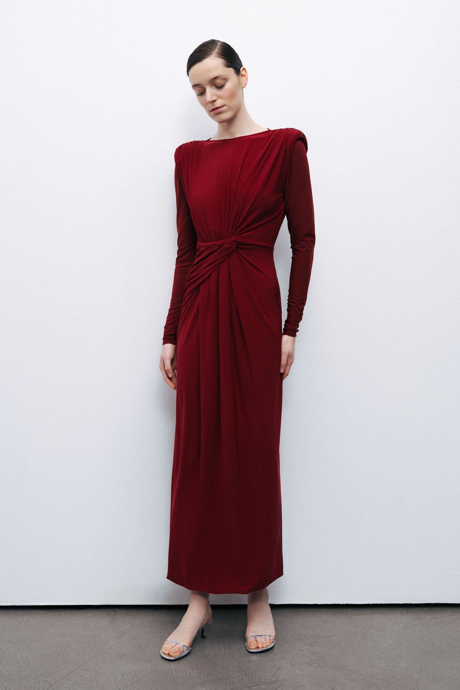 Burgundy Maxi Dress with Twirl Detail