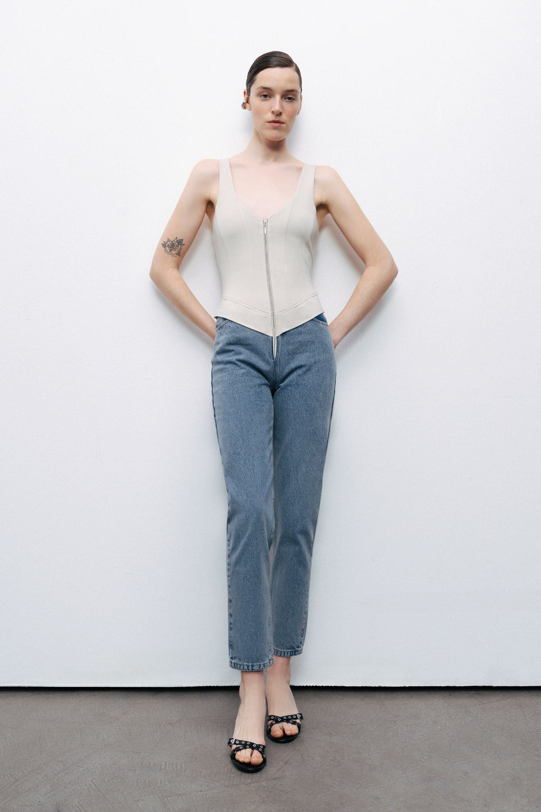 Denim Garnished Jumpsuit
