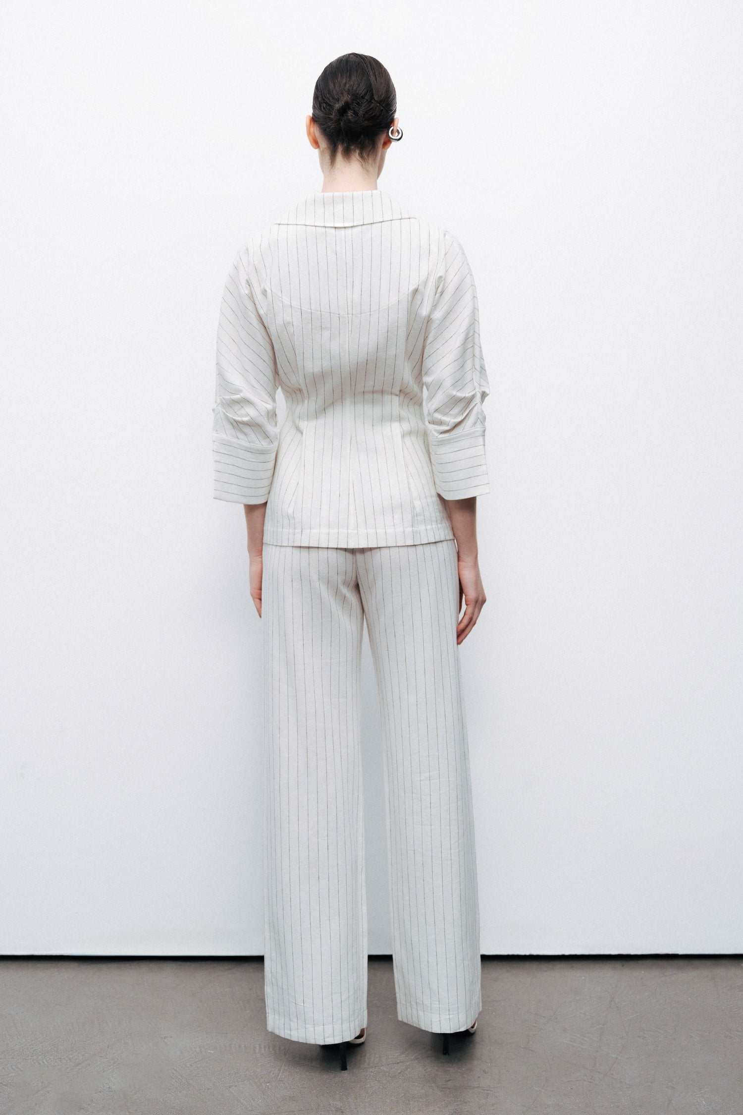 Ecru Striped Linen Blend Jacket