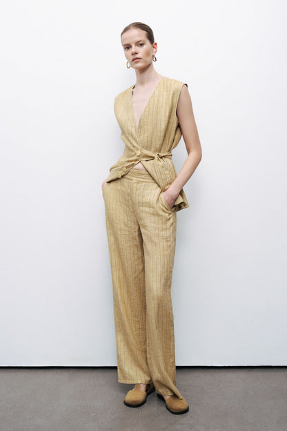 Linen Tie Belt Detail Vest