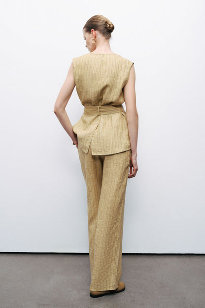 Linen Tie Belt Detail Vest