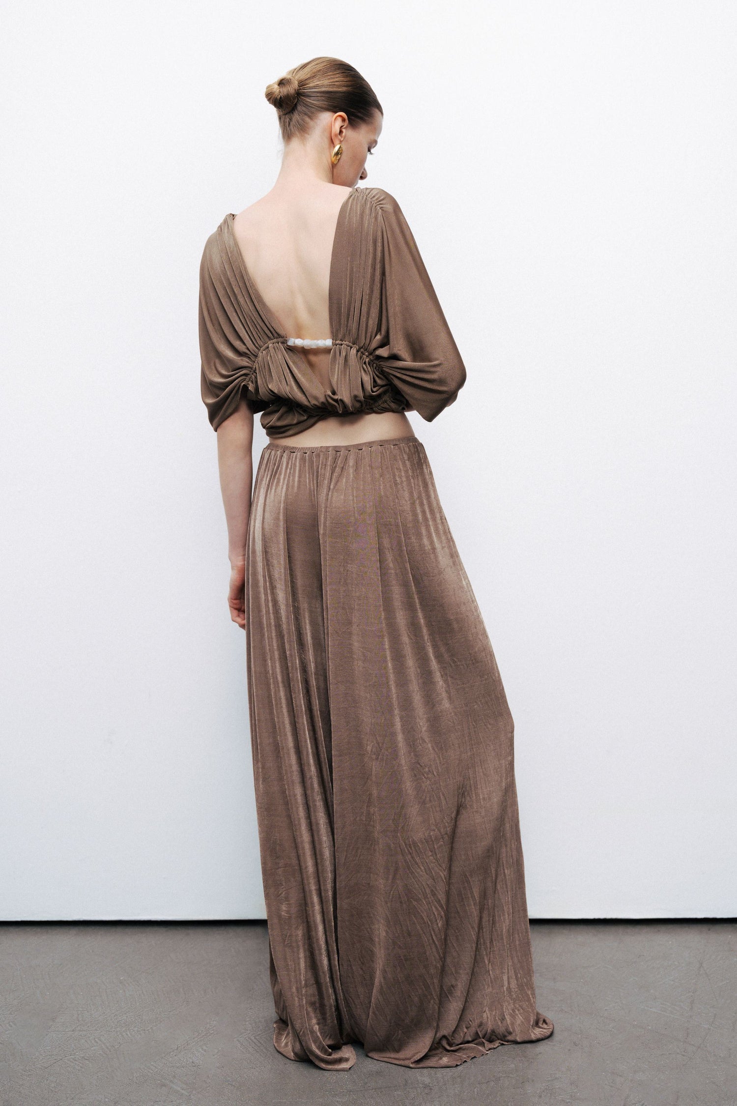 Bronze Gathered Detail Wide Leg Pants