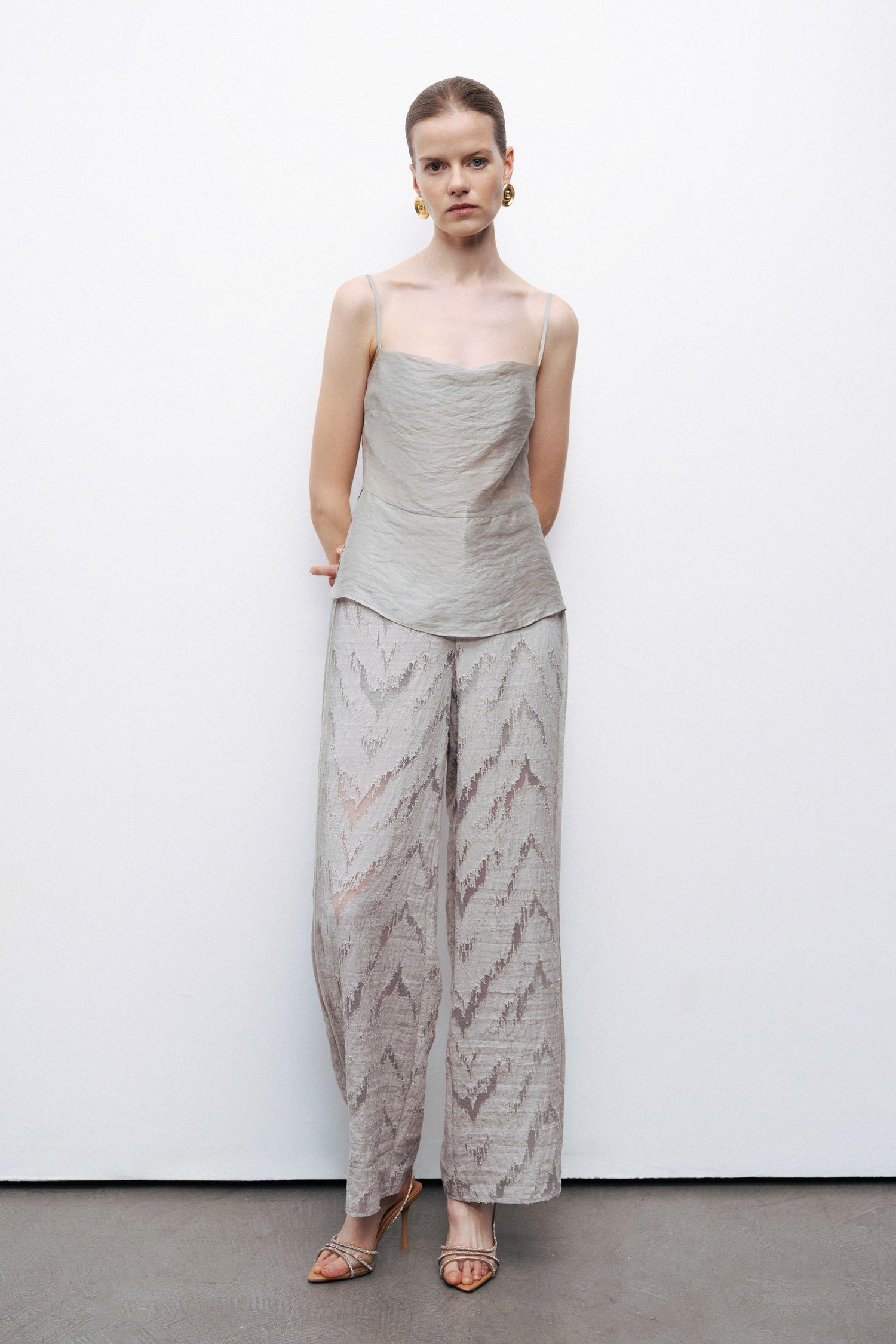Gray Relaxed Fit Jacquard Pants