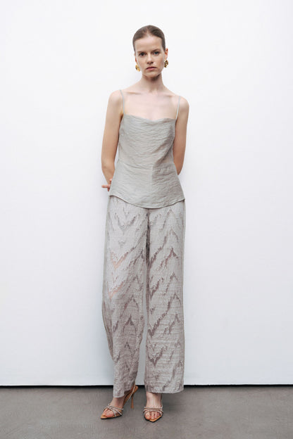 Gray Relaxed Fit Jacquard Pants
