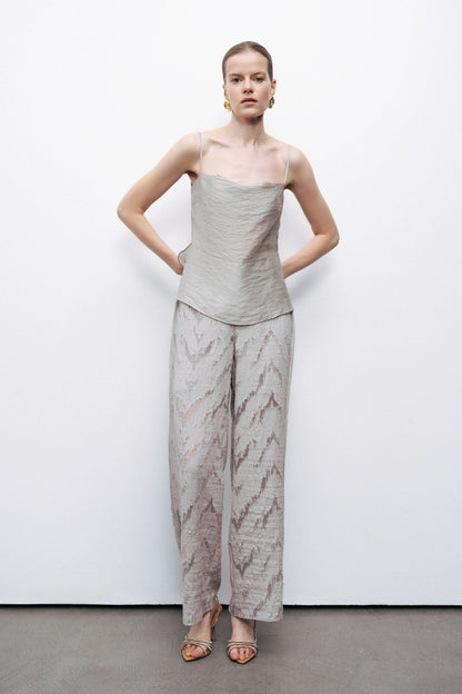 Grey Slit Strappy Blouse