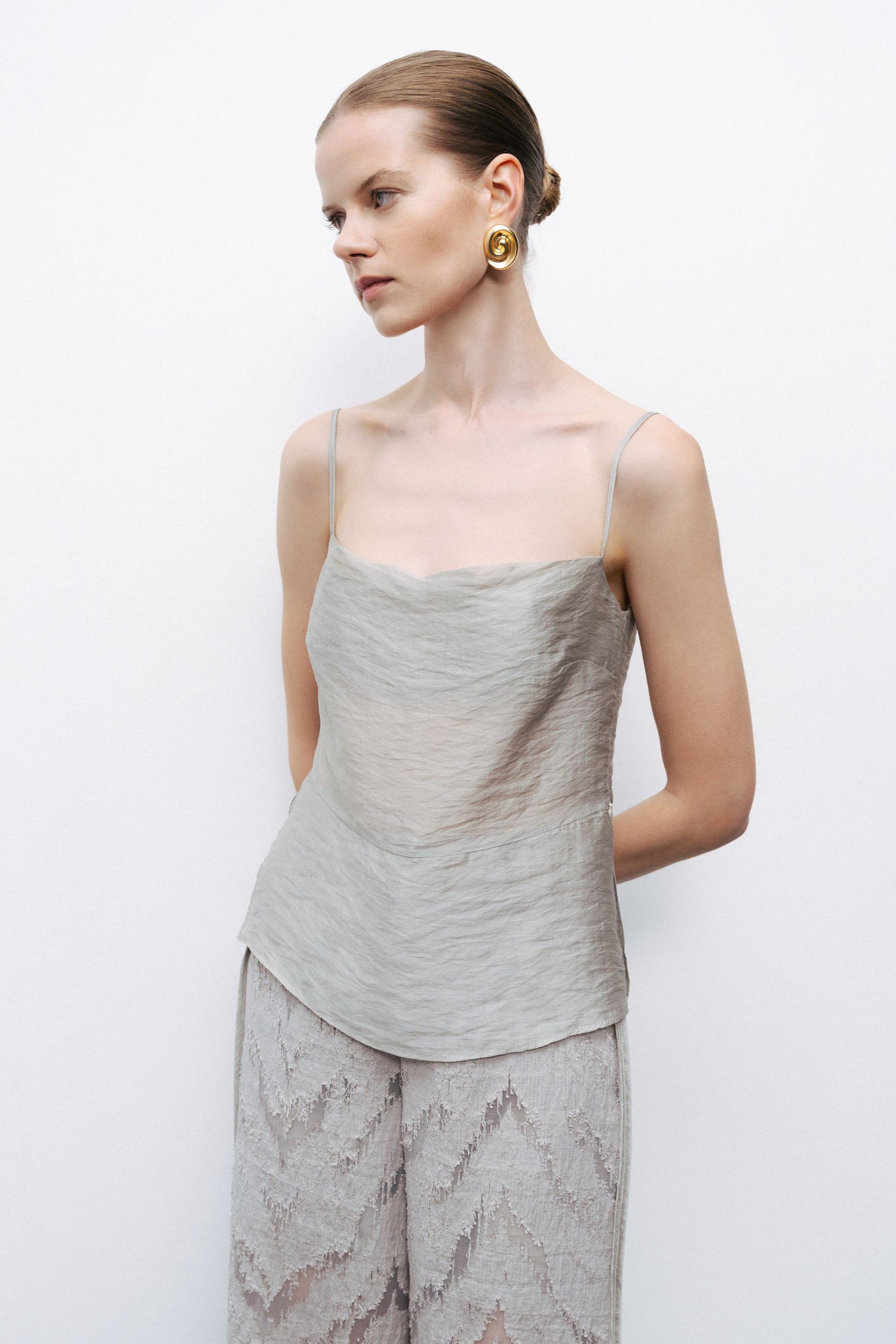 Grey Slit Strappy Blouse