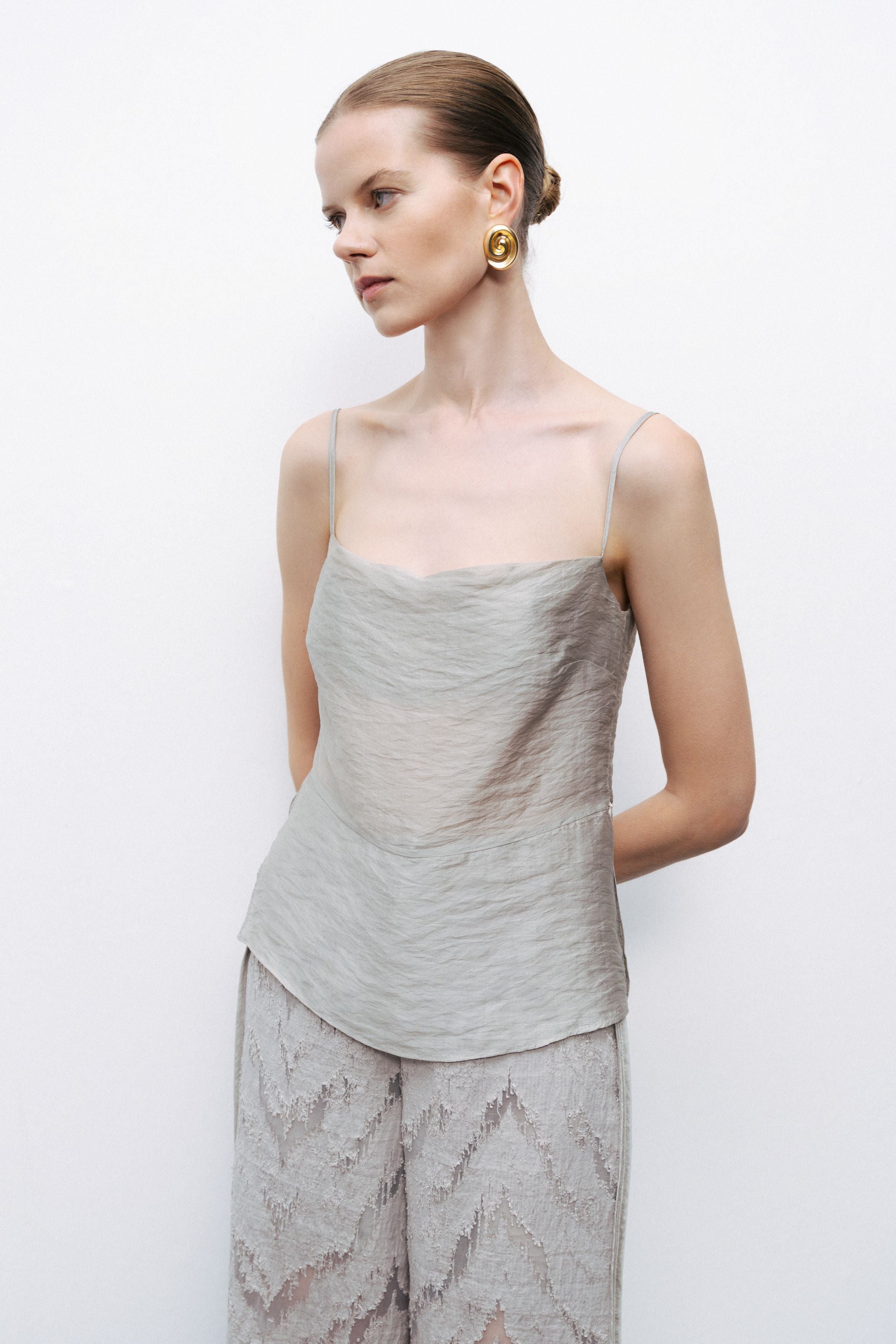 Grey Slit Strappy Blouse