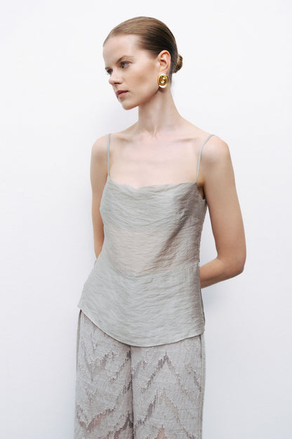 Grey Slit Strappy Blouse