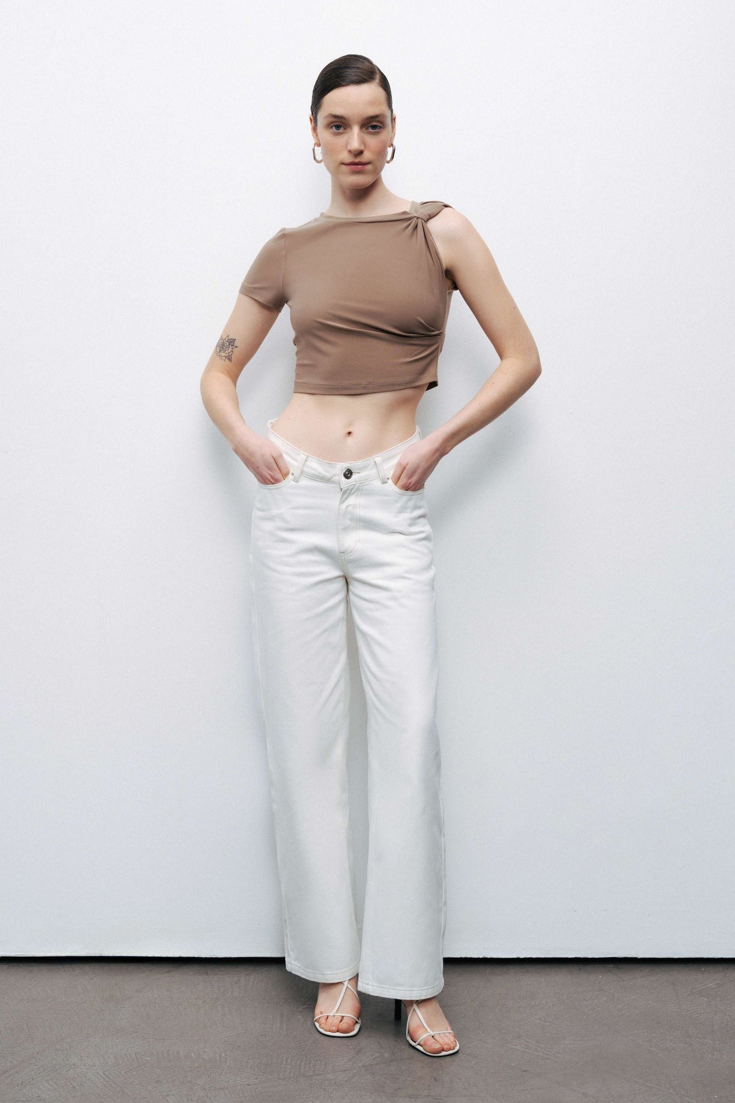 Brown Crop Top with Twisted Detail