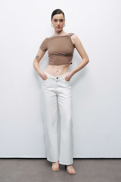 Brown Crop Top with Twisted Detail