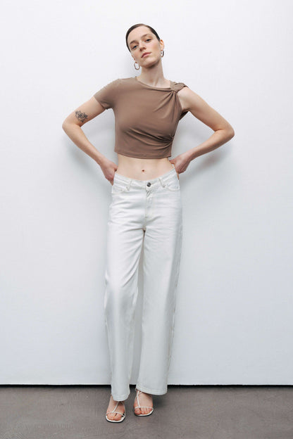 Brown Crop Top with Twisted Detail