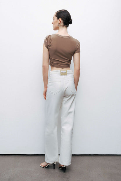 Brown Crop Top with Twisted Detail
