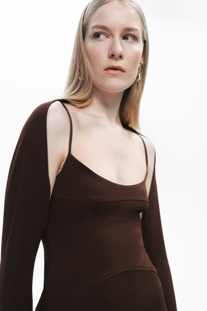 Brown Maxi Dress with Glove Accessory