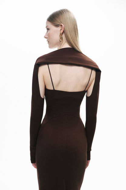 Brown Maxi Dress with Glove Accessory