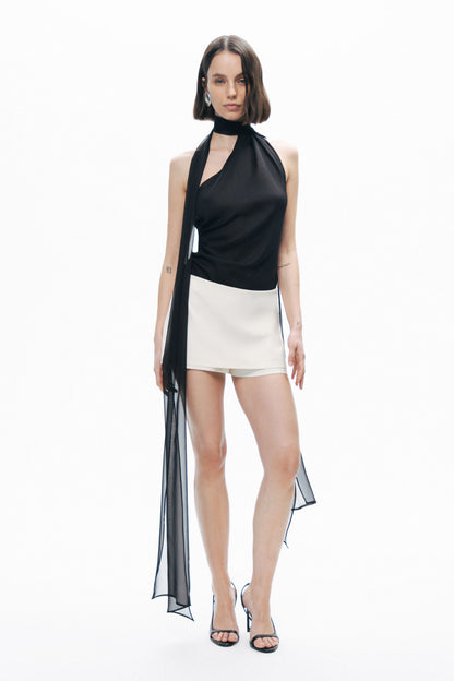 Black Shawl-Inspired Open Back Blouse