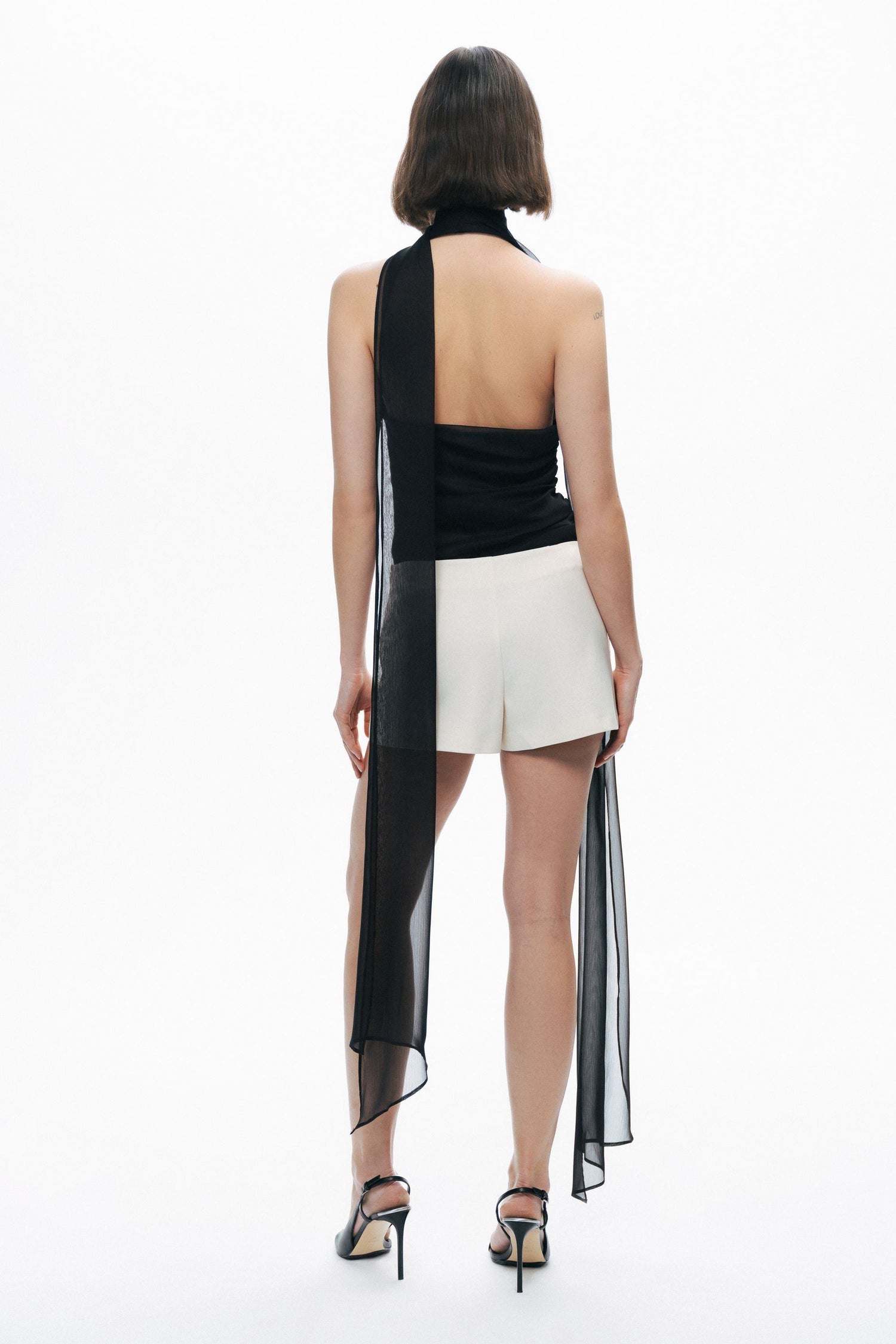 Black Shawl-Inspired Open Back Blouse