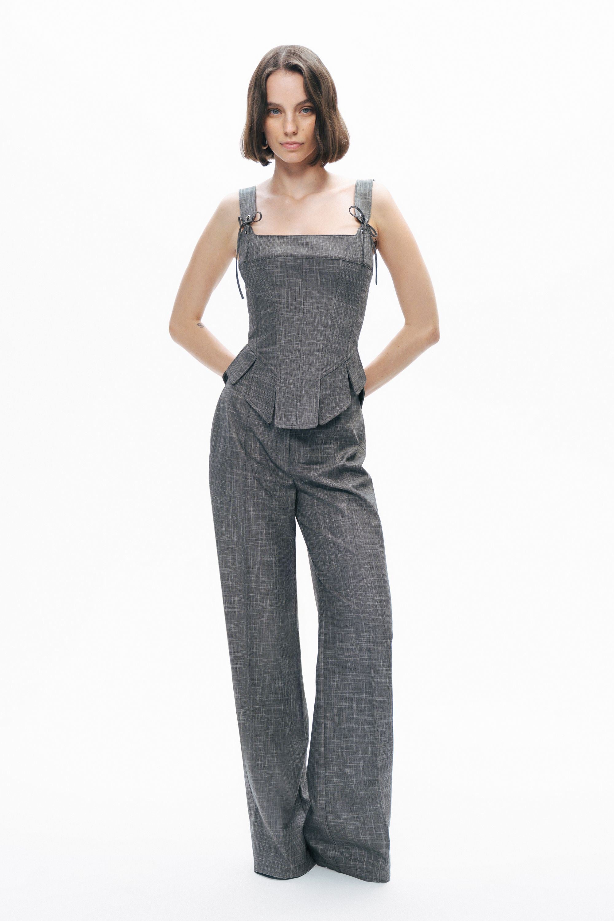 Grey Eyelet Tie Detail Blouse