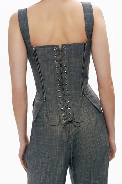 Grey Eyelet Tie Detail Blouse