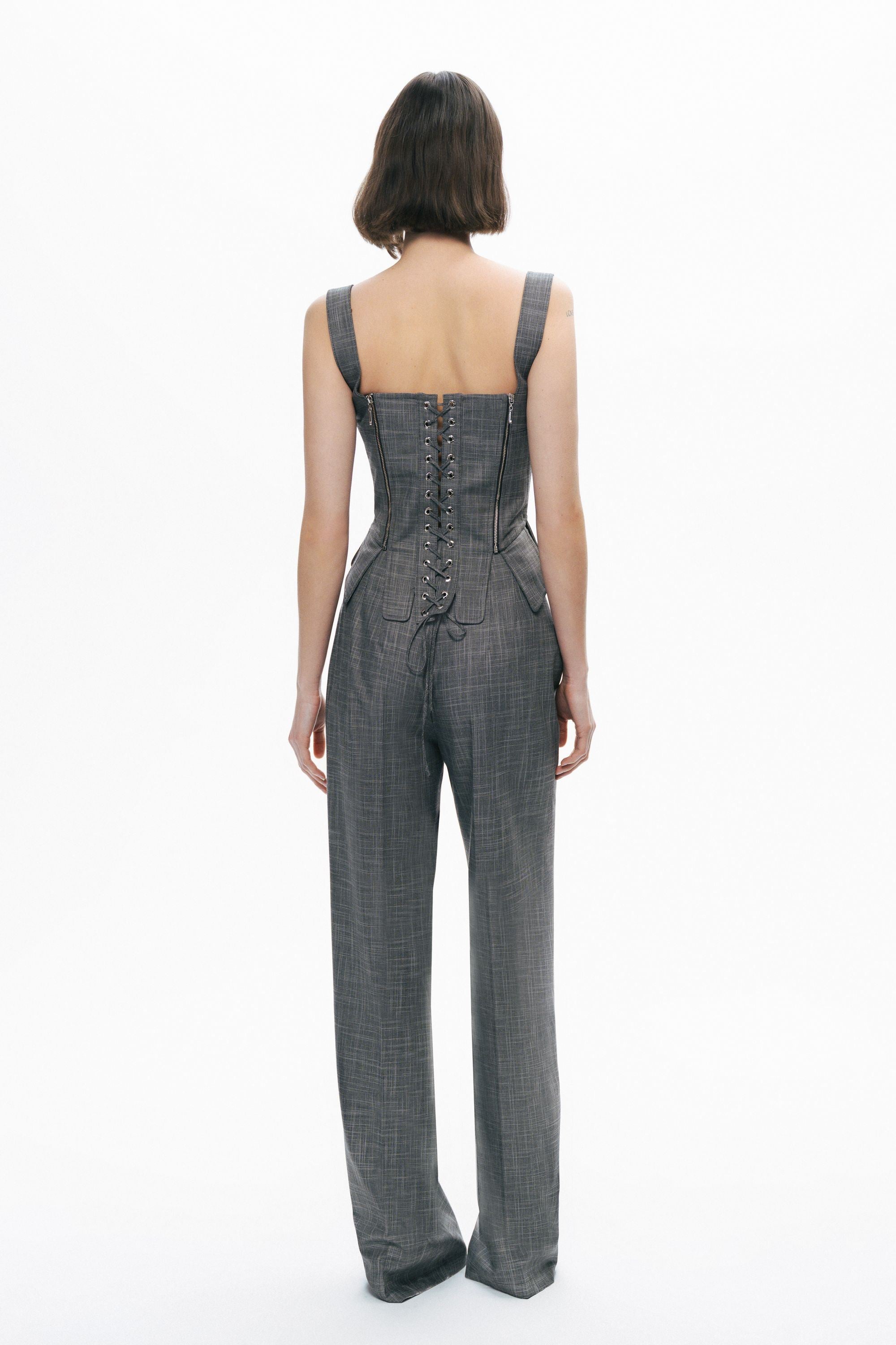 Grey Eyelet Tie Detail Blouse