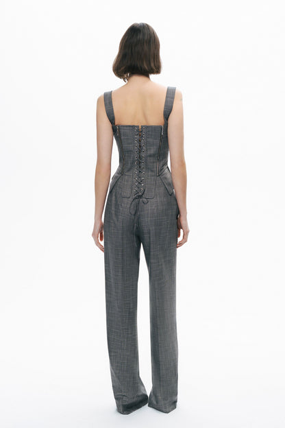Grey Eyelet Tie Detail Blouse