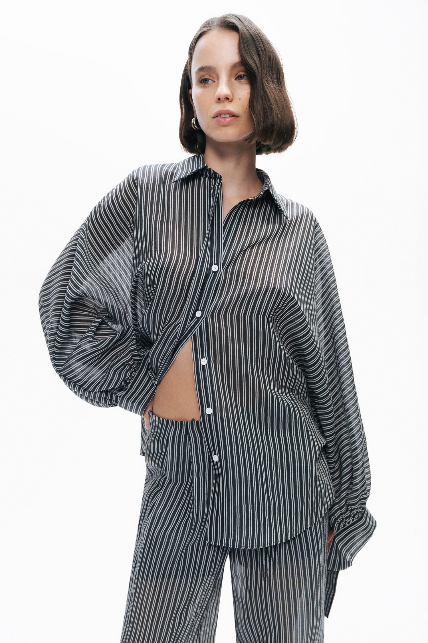 Oversize Shirt with Tie Sleeve Detail