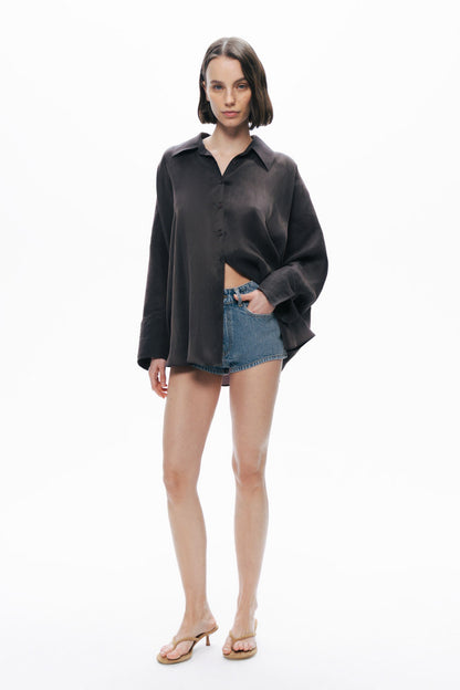 Anthracite Embroidered Flowy Shirt