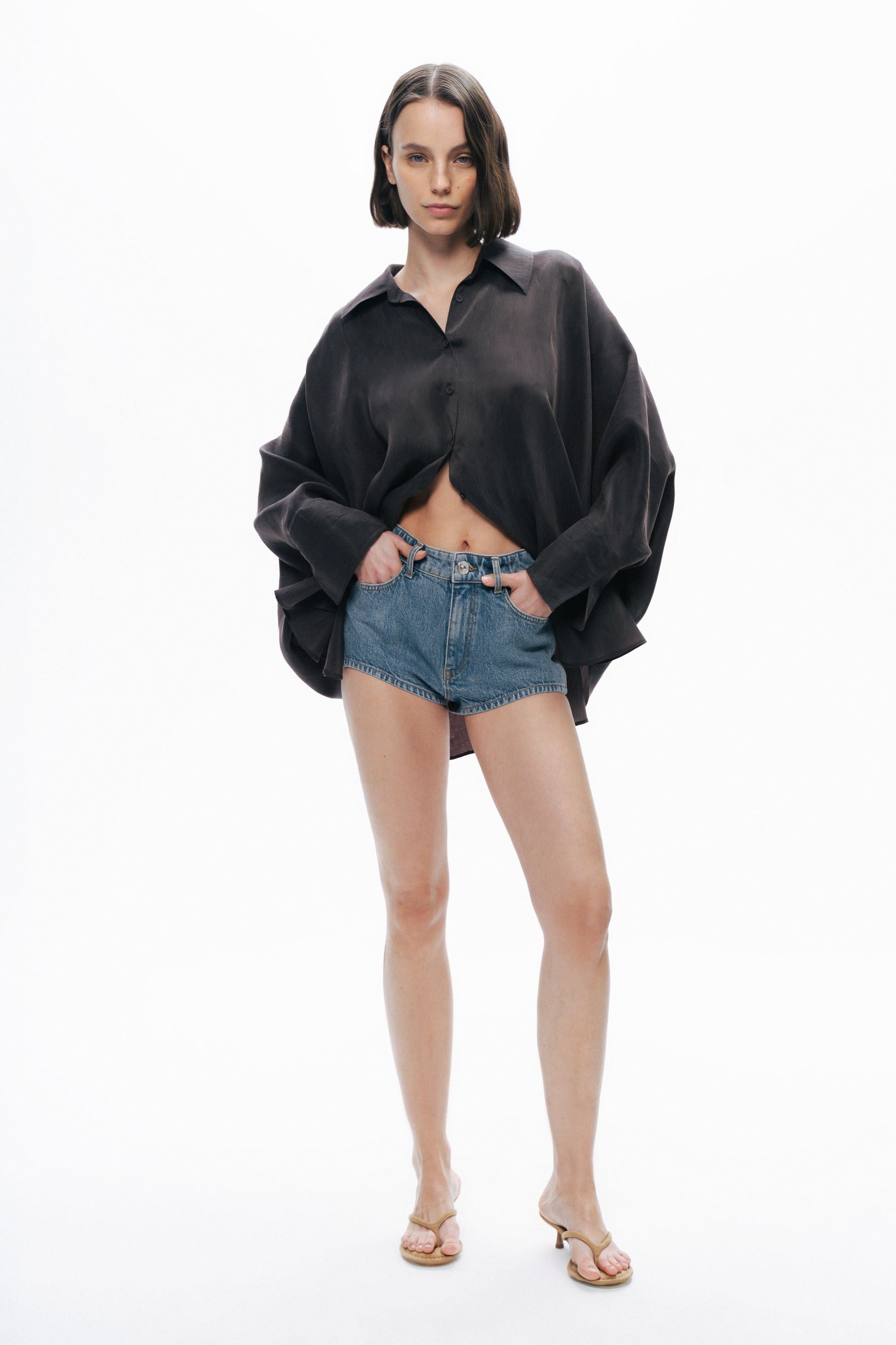 Anthracite Embroidered Flowy Shirt