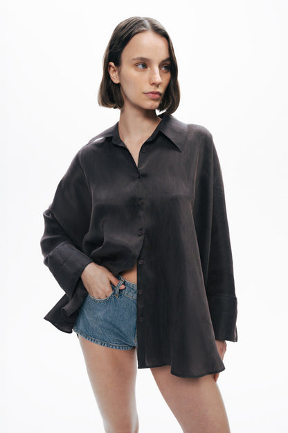 Anthracite Embroidered Flowy Shirt
