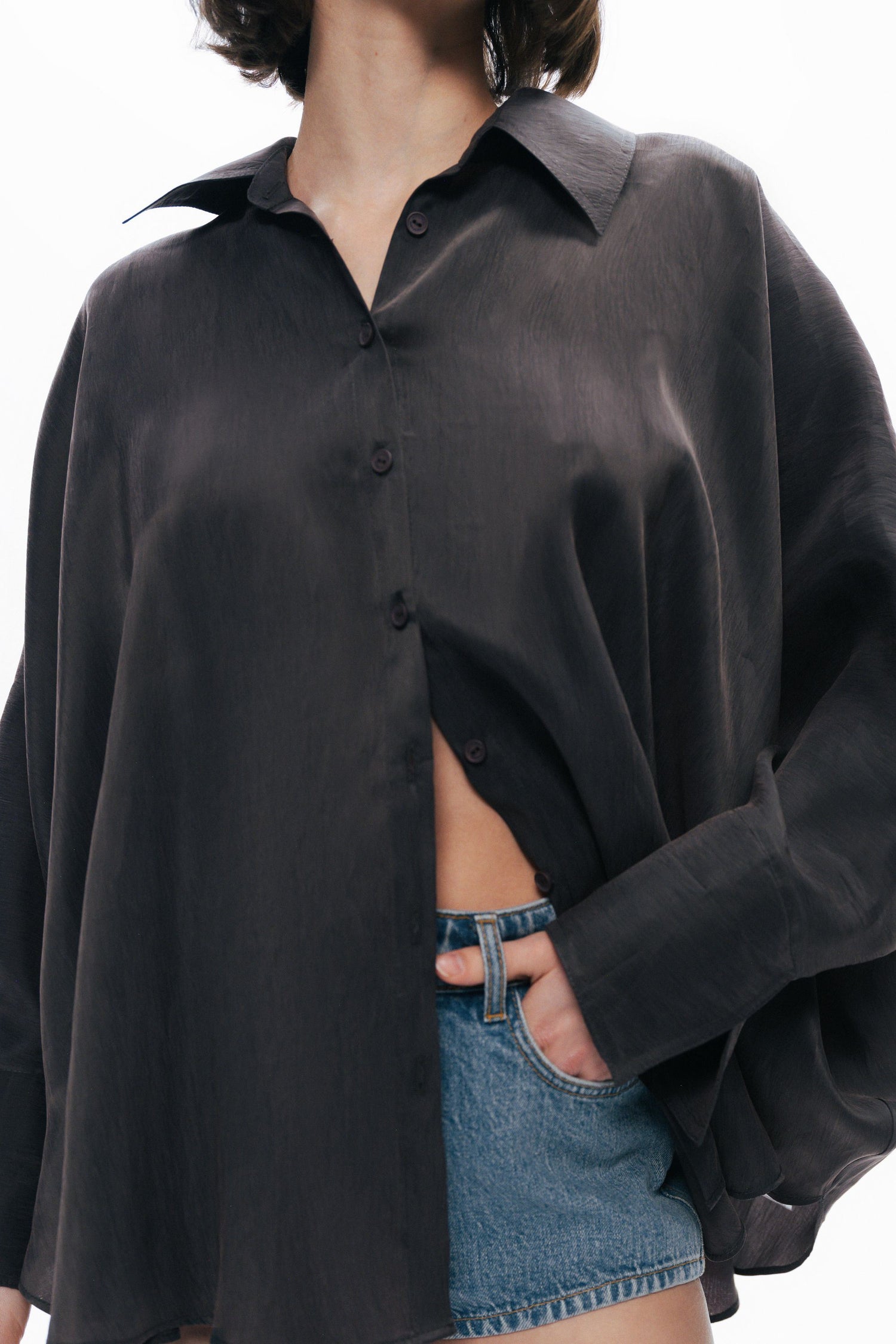 Anthracite Embroidered Flowy Shirt