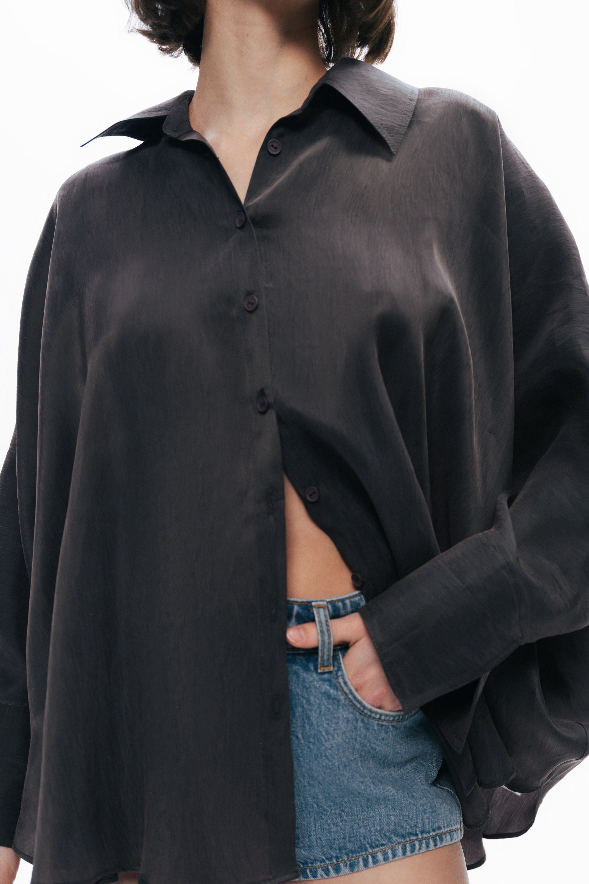 Anthracite Embroidered Flowy Shirt