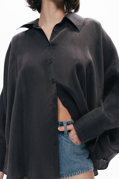 Anthracite Embroidered Flowy Shirt
