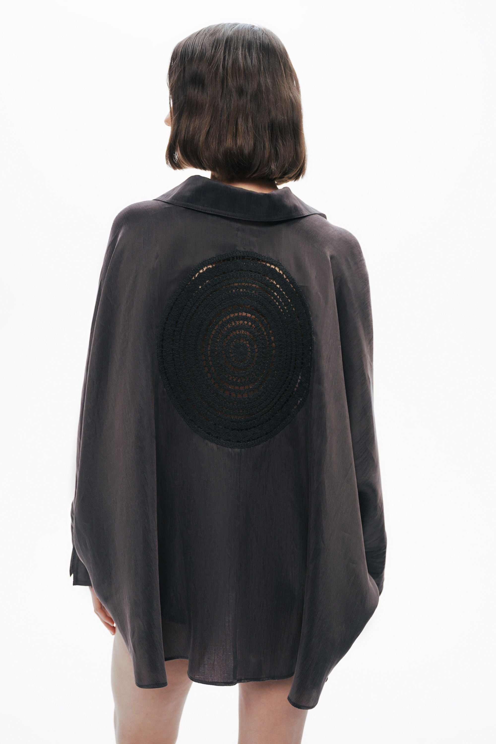 Anthracite Embroidered Flowy Shirt