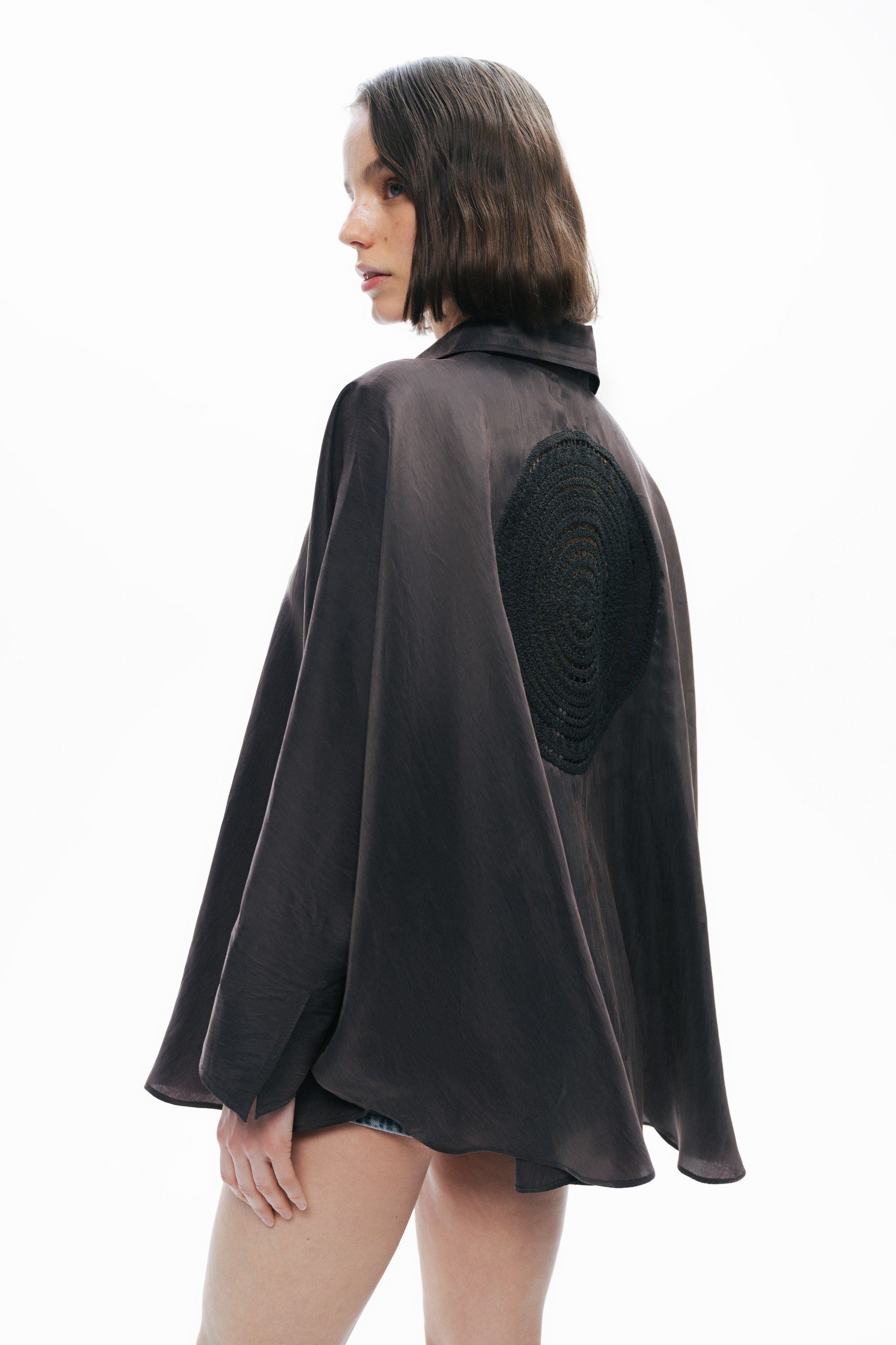 Anthracite Embroidered Flowy Shirt