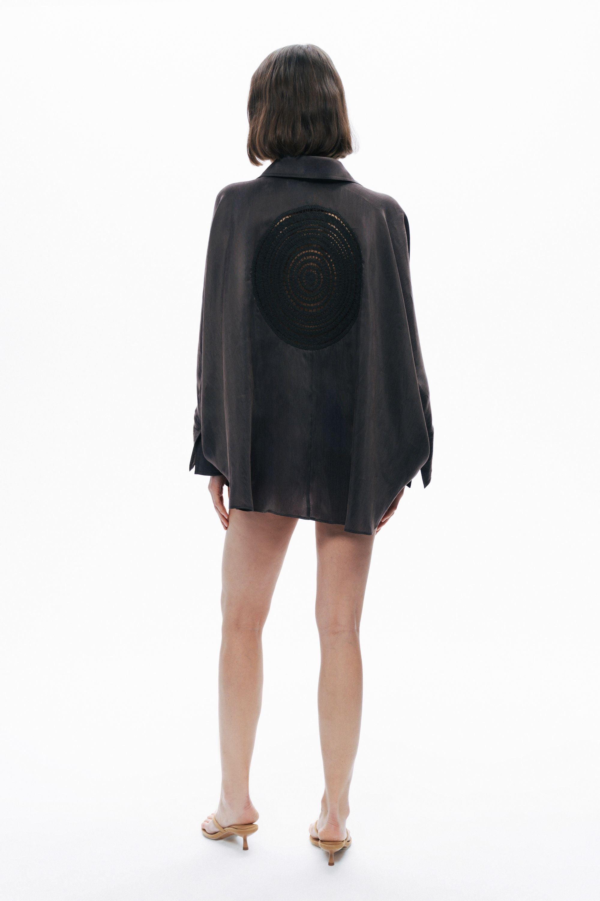 Anthracite Embroidered Flowy Shirt