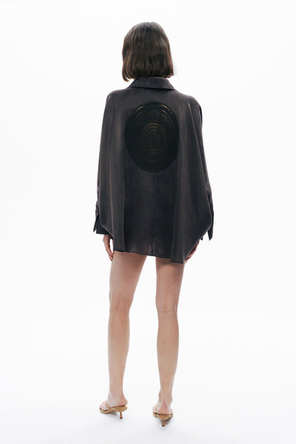 Anthracite Embroidered Flowy Shirt