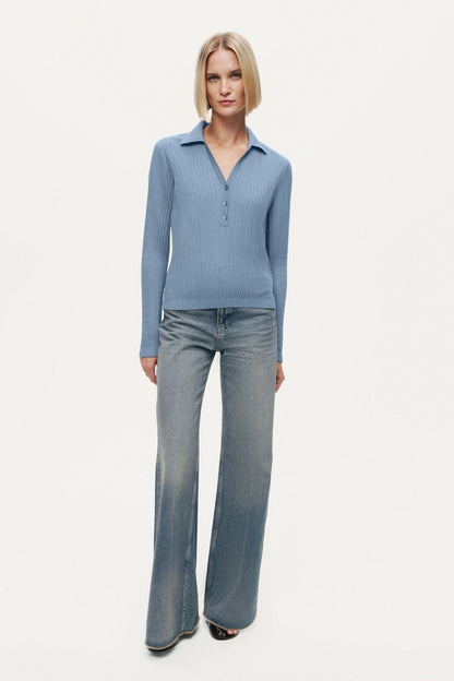 Ribbed Polo Knit Sweater