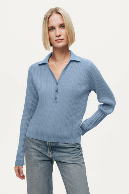 Ribbed Polo Knit Sweater