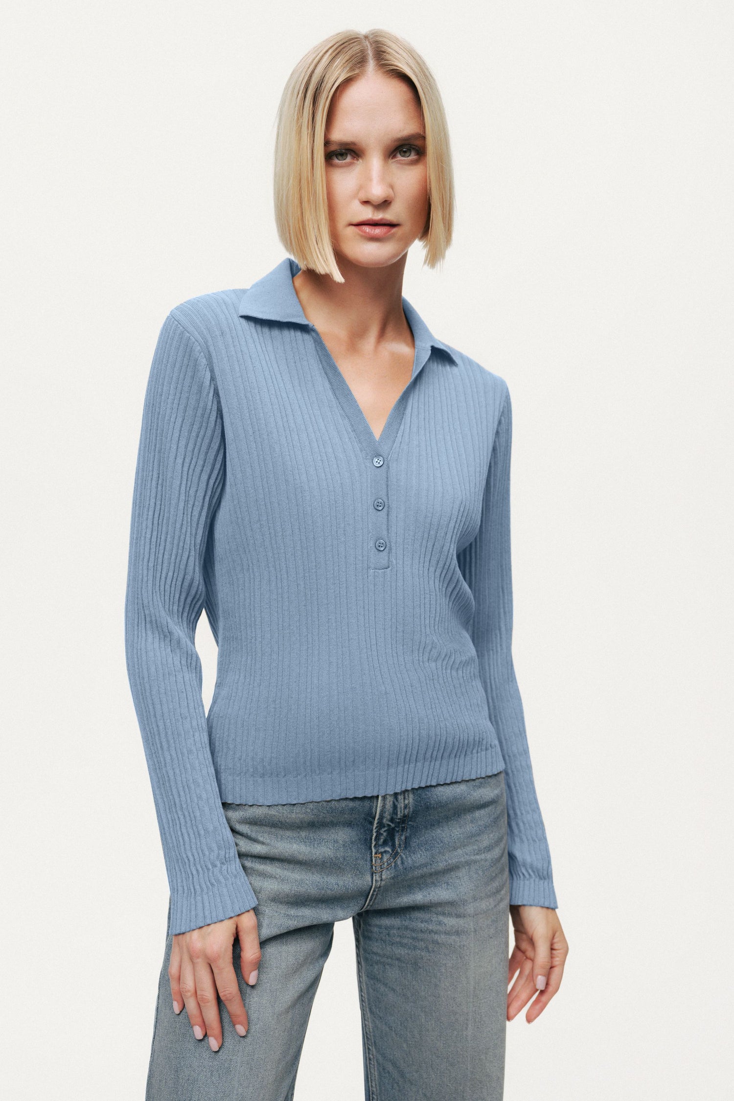 Ribbed Polo Knit Sweater