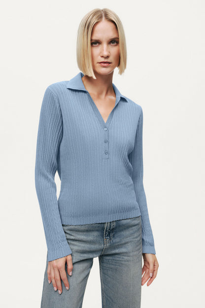 Ribbed Polo Knit Sweater