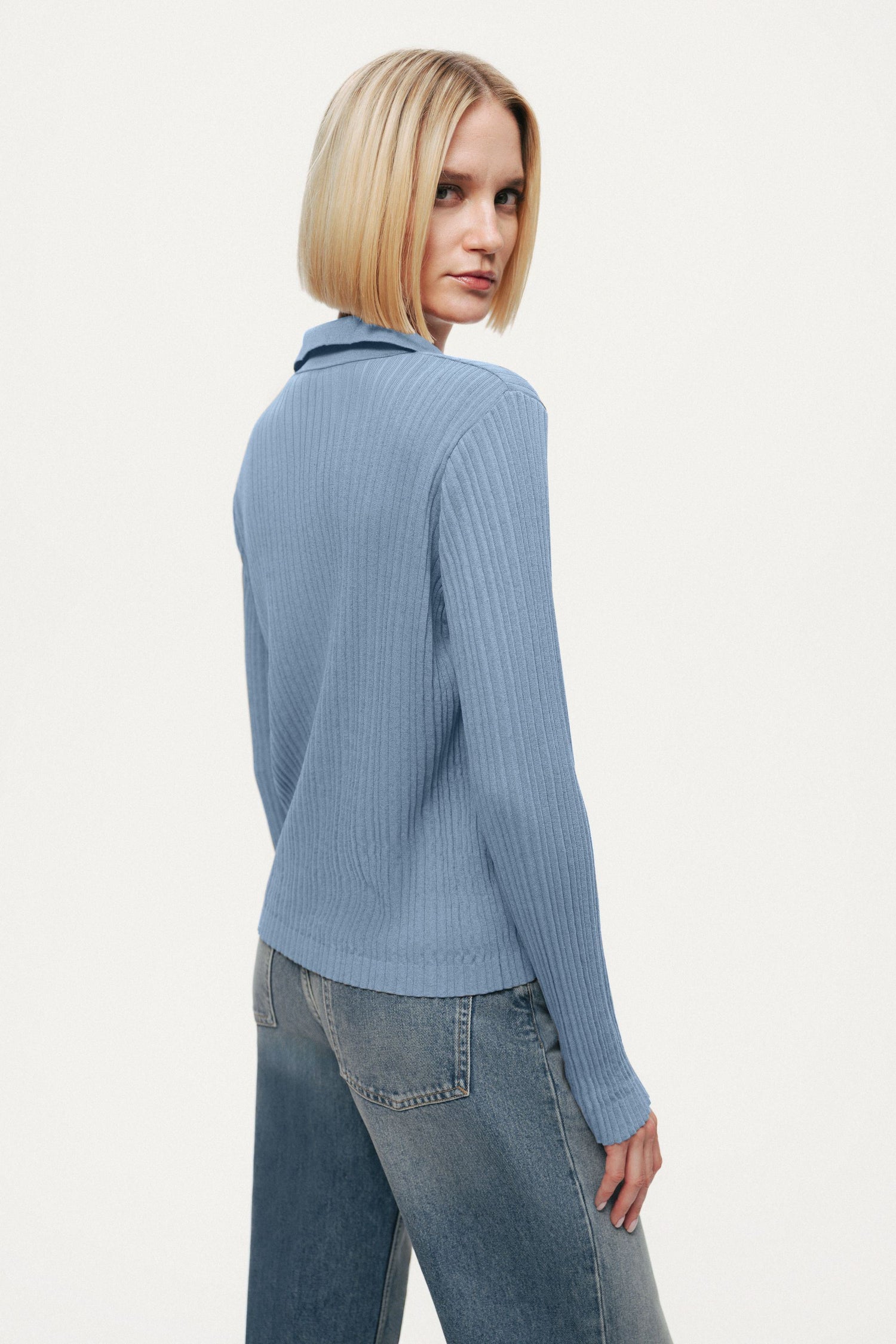 Ribbed Polo Knit Sweater