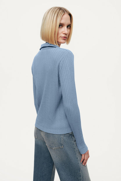 Ribbed Polo Knit Sweater