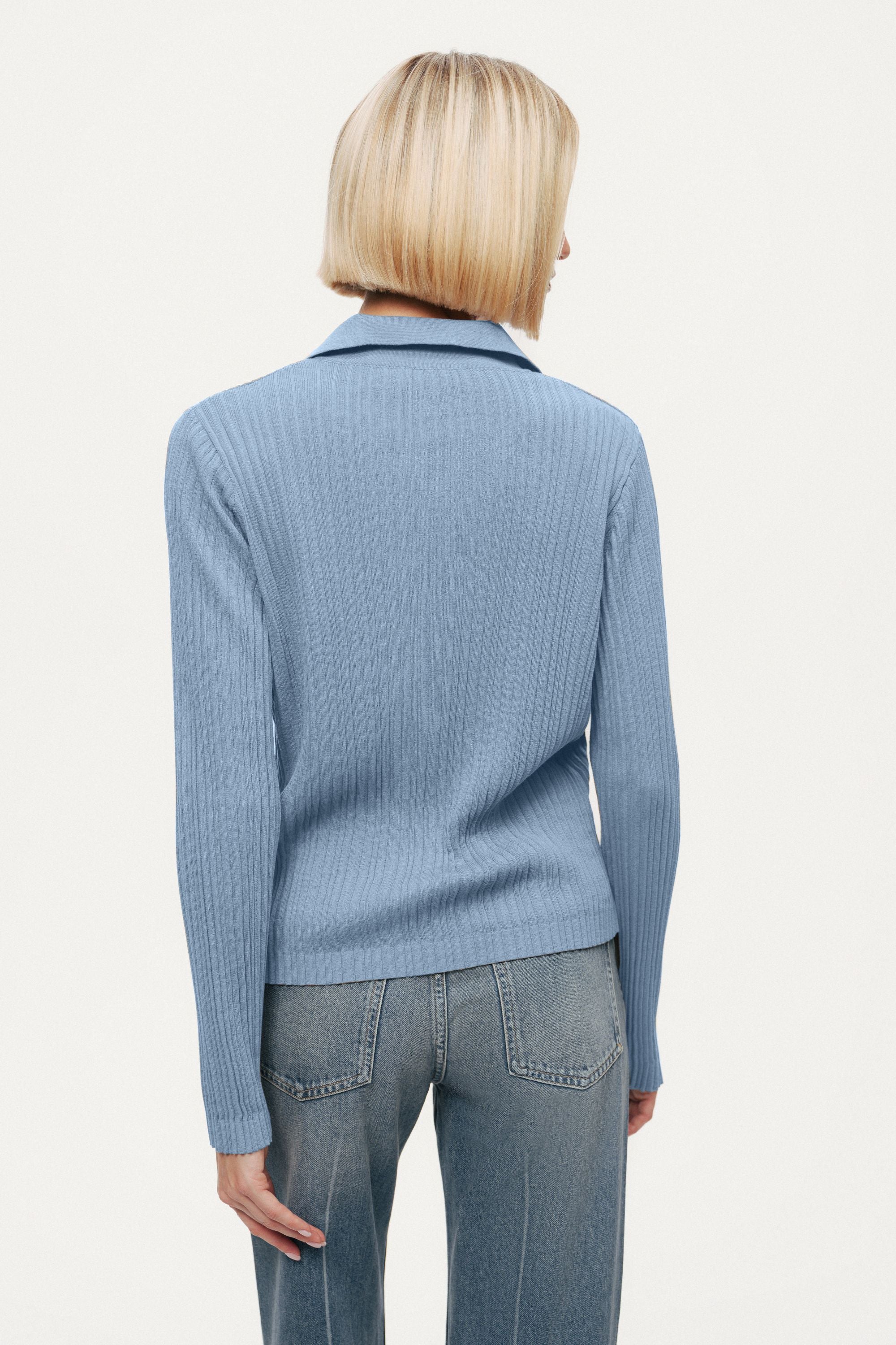 Ribbed Polo Knit Sweater