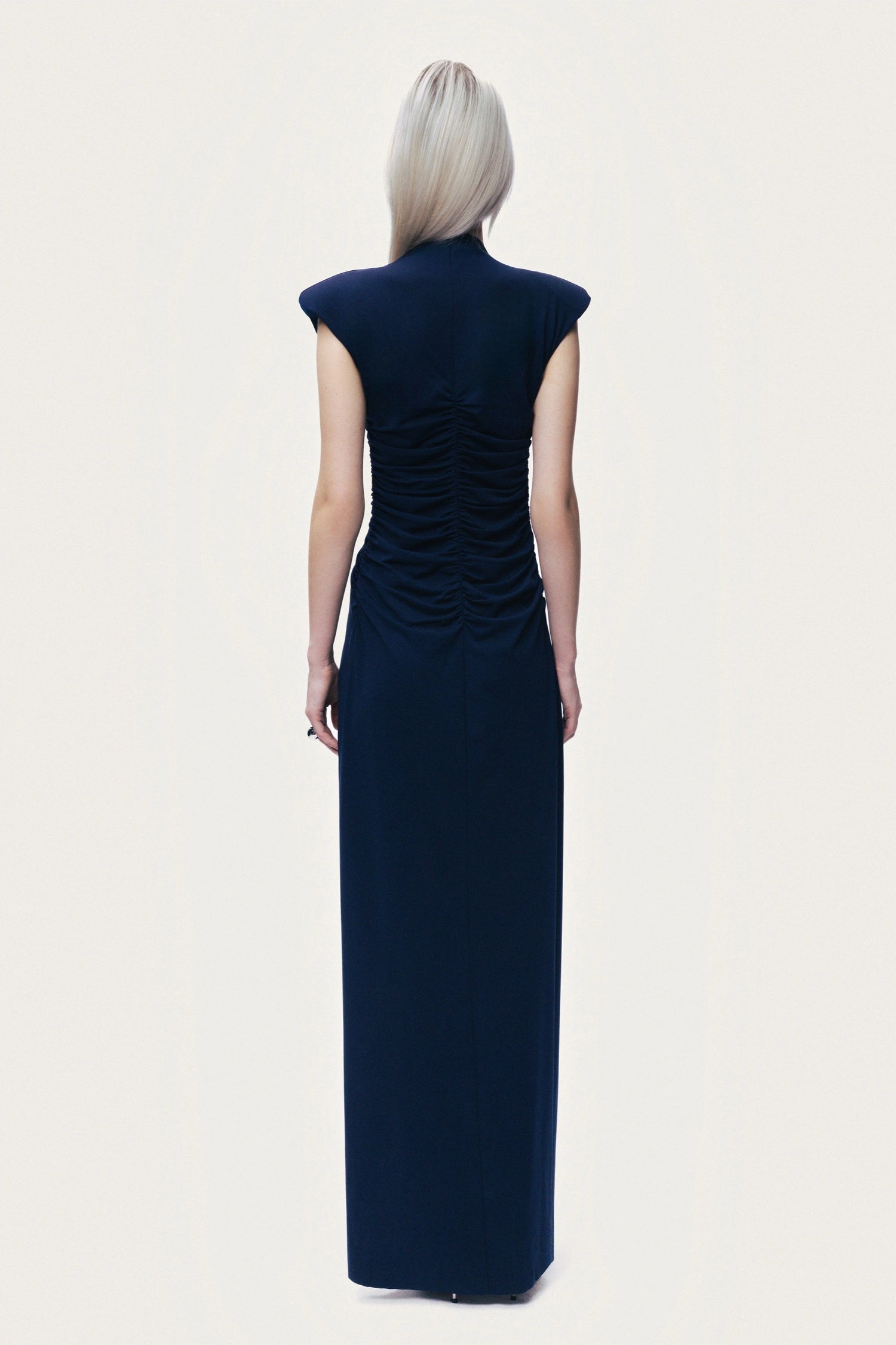 Zip-Front Draped Maxi Dress