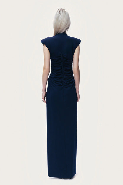 Zip-Front Draped Maxi Dress