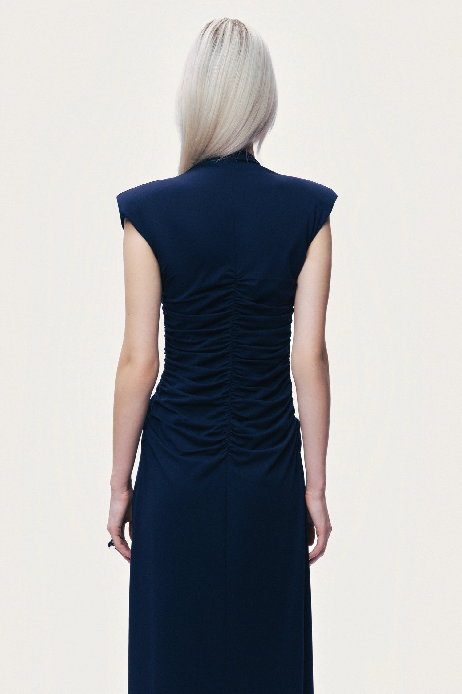 Zip-Front Draped Maxi Dress