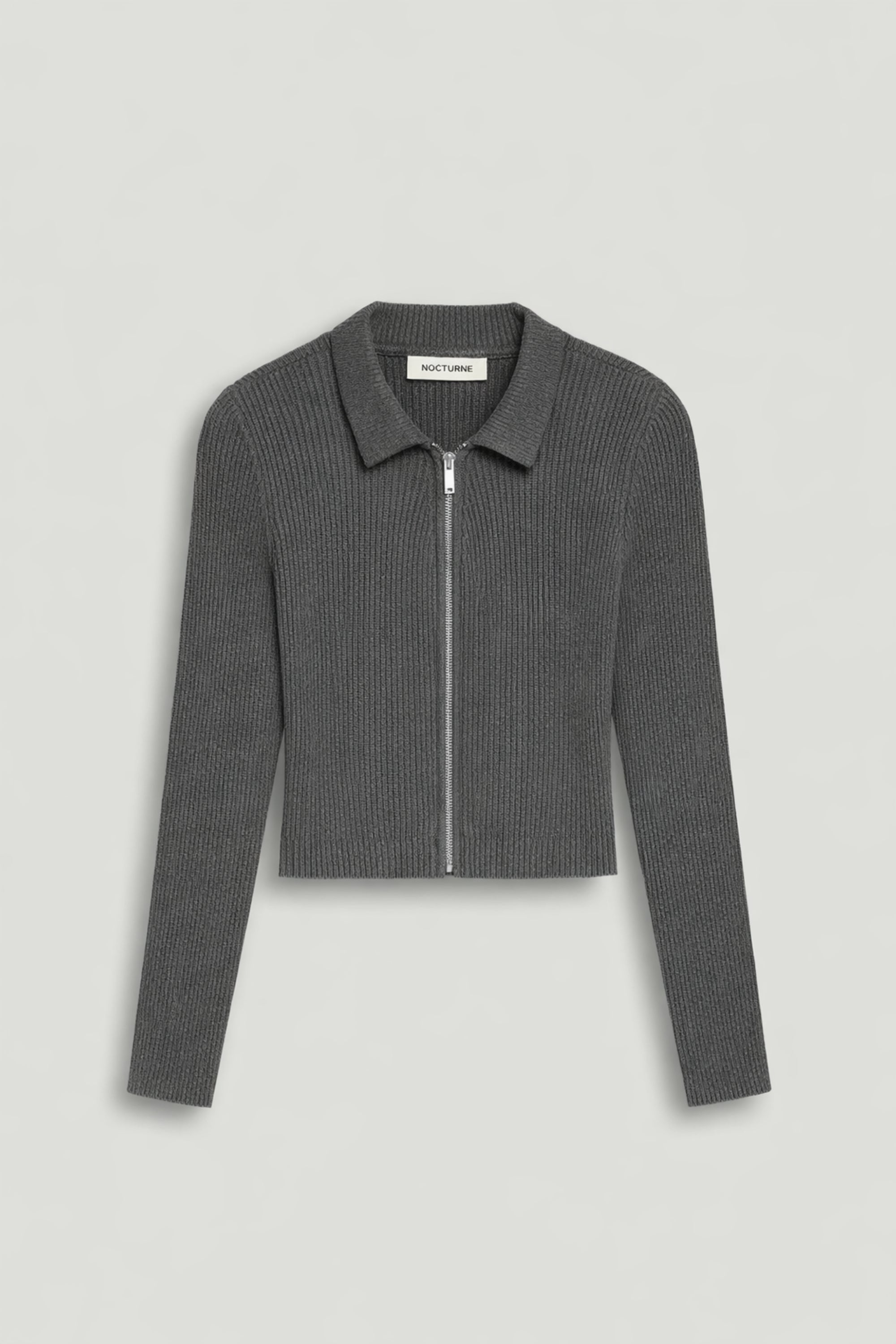 Zip-Front Ribbed Knit Top