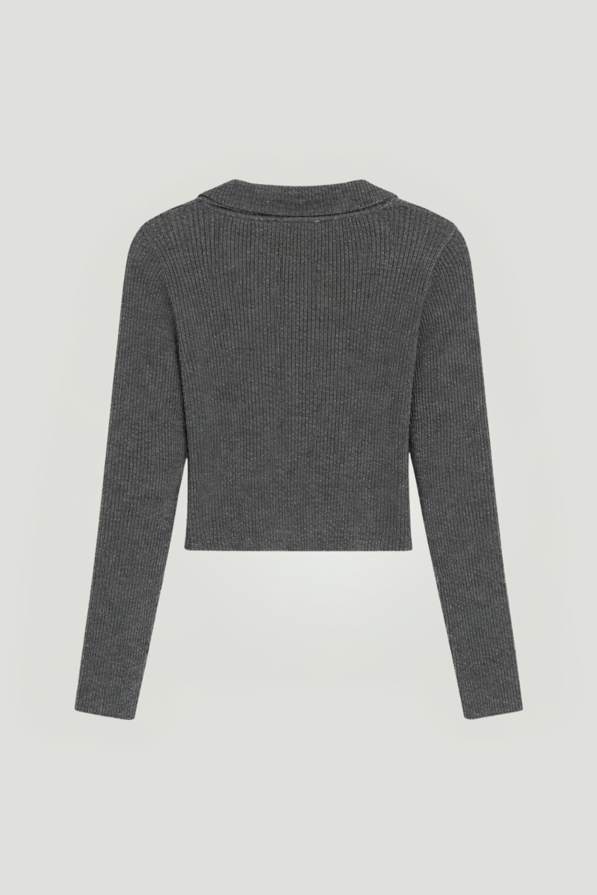 Zip-Front Ribbed Knit Top